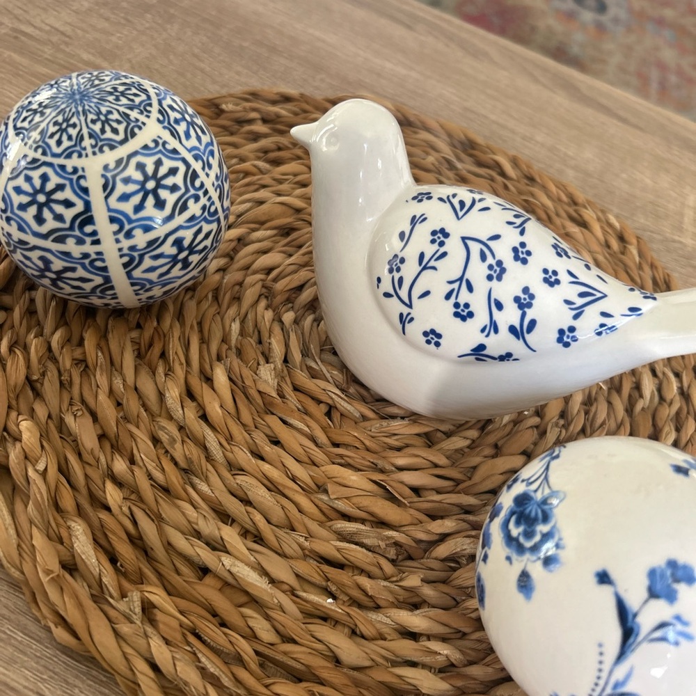 White and Blue Ceramic Bird Figurine
